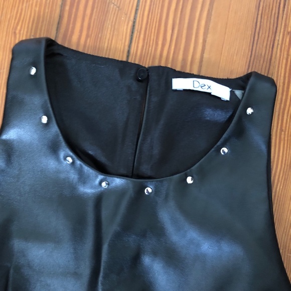 DEX Black Leather Studded Shift Mini Moto Dress - Picture 4 of 8